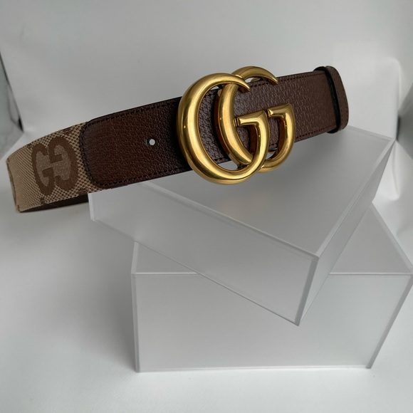 Gucci Double G Buckle GG Supreme Canvas & Leather Belt Brown - Picture 3 of 6